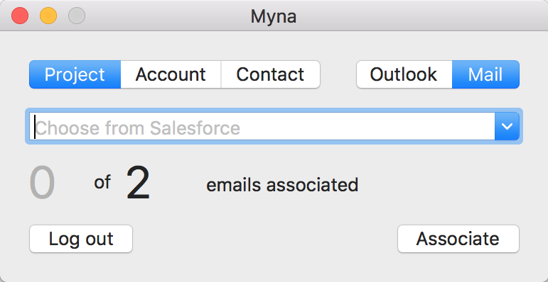Screen capture of the myna application running